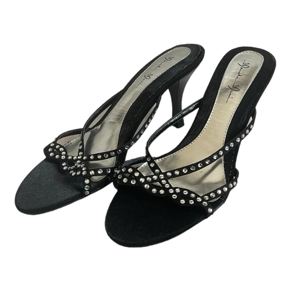 Vintage Marichi Mani Black Silver Rhinestone Leatherette Slip-On Heels Size 6.5 - Picture 4 of 5